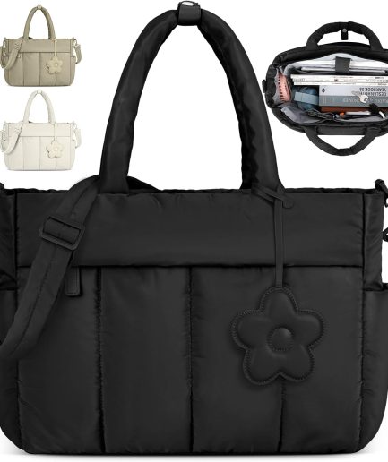 Laptop Tote Bag for Women 15.6 Inch Lightweight Puffer Work Tote Bag Quilted Travel Bags with Shoulder Strap Large Computer Briefcase Teacher Nurse Bag for Casual Office Travel