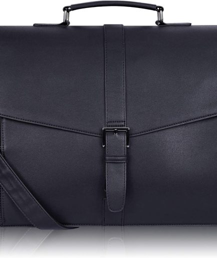 Men's Leather Briefcase 15.6 Inch Laptop Computer Bag for Office/Business/Travel, Large Satchel Professional Pu Leather Messenger Shoulder Bag, Black