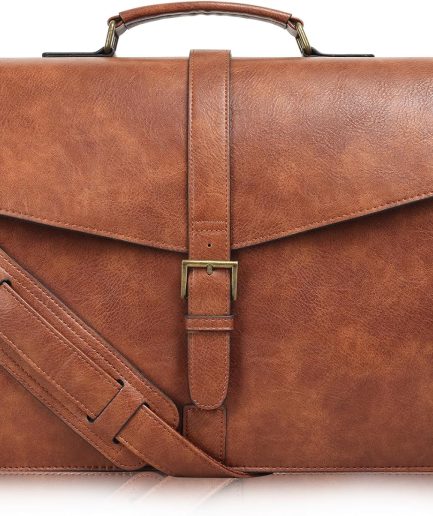 Men's Leather Briefcase 15.6 Inch Laptop Messenger Bag for Business/Travel/Office, Professional Faux Leather Computer Satchel Shoulder Bag, Classic Brown